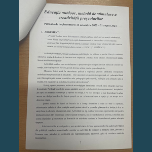 PROIECT DE PARTENERIAT EDUCAŢIONAL INTERNAȚIONAL: ,,Educația outdoor, metodă de stimulare a creativității preșcolarilor”